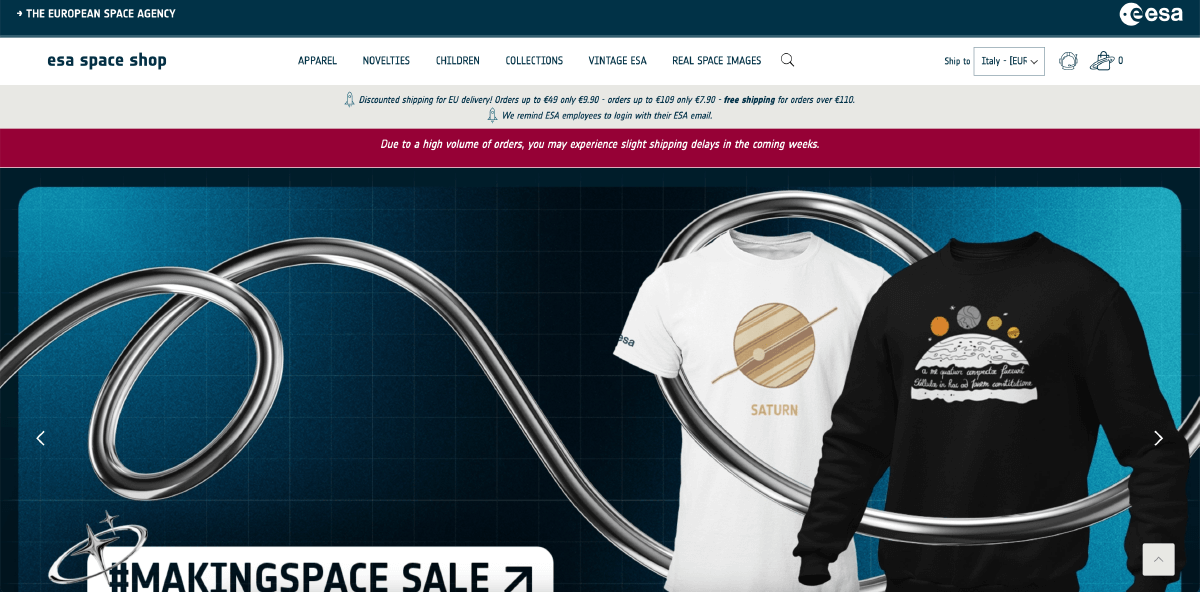 ESA Space Shop Website - European Space Agency Magecart Attack